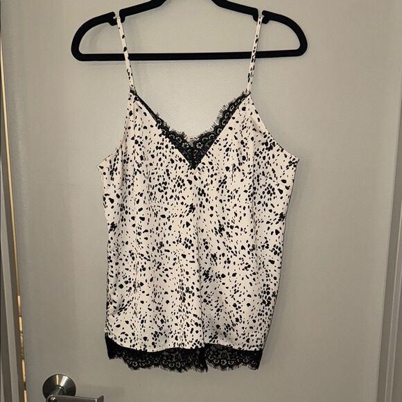 A New Day Black and White Spotted Women's Cami with Lace Trim - Picture 1 of 6